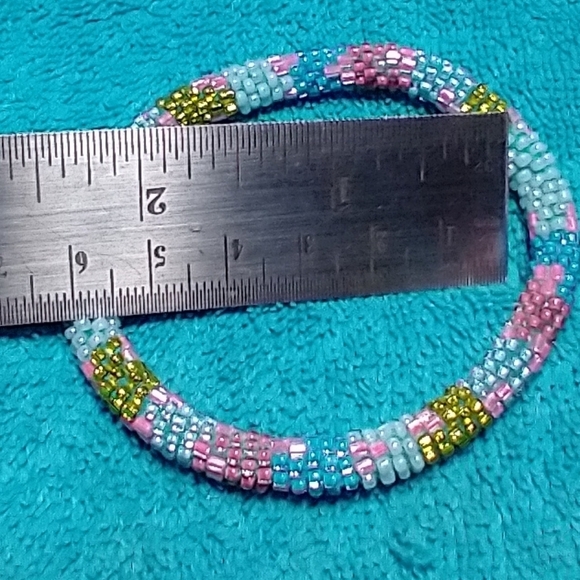 Colorful Beaded Sashka Bracelet Nepal blue pink gold - Picture 2 of 3